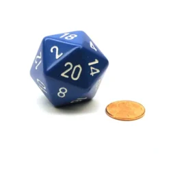 Dice>34mm Large 20-Sided D20 Opaque Chessex Dice, 1 Die - Blue with White Numbers - Your Source for Gaming Essentials