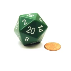 Dice>34mm Large 20-Sided D20 Opaque Chessex Dice, 1 Die - Green with White Numbers - Your Source for Gaming Essentials