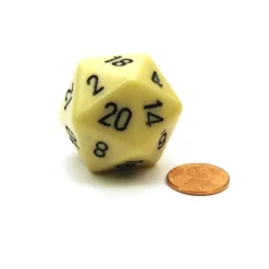 Dice>34mm Large 20-Sided D20 Opaque Chessex Dice, 1 Die - Ivory with Black Numbers - Your Source for Gaming Essentials