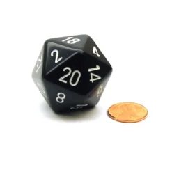 Dice>34mm Large 20-Sided D20 Opaque Chessex Dice, 1 Die - Black with White Numbers - Your Source for Gaming Essentials