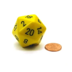 Dice>34mm Large 20-Sided D20 Opaque Chessex Dice, 1 Die - Yellow with Black Numbers - Your Source for Gaming Essentials