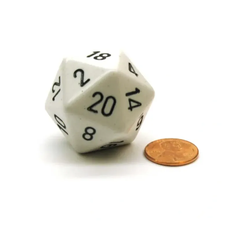 Dice>34mm Large 20-Sided D20 Opaque Chessex Dice, 1 Die - White with Black Numbers - Your Source for Gaming Essentials