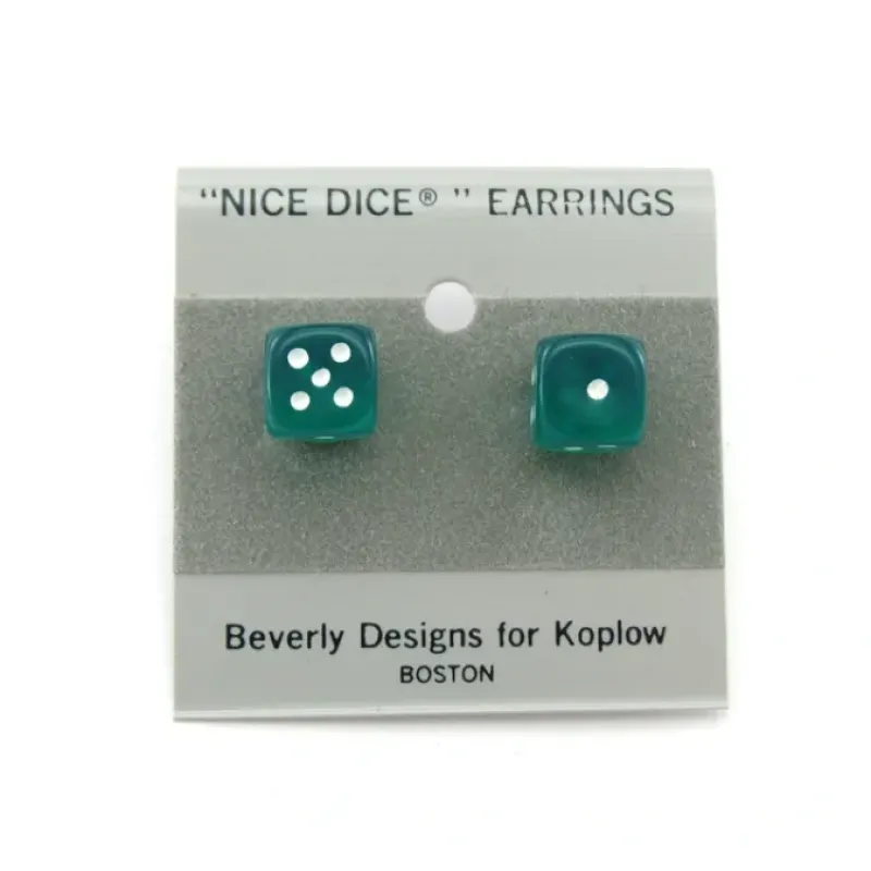 Dice>10mm Post Stud Dice Earrings - Transparent Green with White Pips - Your Source for Gaming Essentials