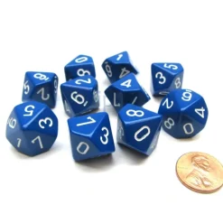 Dice>Pack Of 10 Chessex Opaque D10 Dice - Blue with White Numbers - Your Source for Gaming Essentials