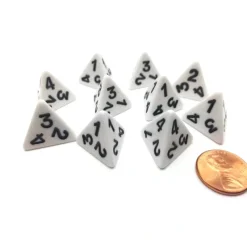 Dice>Pack of 10 D4 Opaque 4 Sided Dice - White with Black Numbers - Your Source for Gaming Essentials