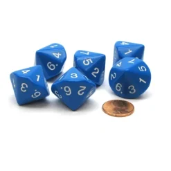 Dice>Pack of 6 D7 14-Sided 20mm Numbered 1 to 7 Twice Dice - Blue with White Numbers - Your Source for Gaming Essentials