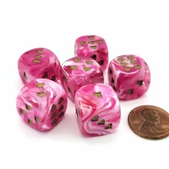 Dice>Pack of 6 Heart Dice, Vortex 16mm D6 Dice - Pink with Gold Hearts - Your Source for Gaming Essentials