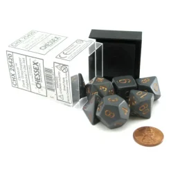 Dice>Polyhedral 7-Die Opaque Chessex Dice Set - Dark Gray with Copper Numbers - Your Source for Gaming Essentials
