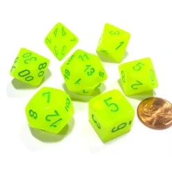 Dice>Polyhedral 7-Die Vortex Chessex Dice Set - Bright Electric Yellow with Green - Your Source for Gaming Essentials