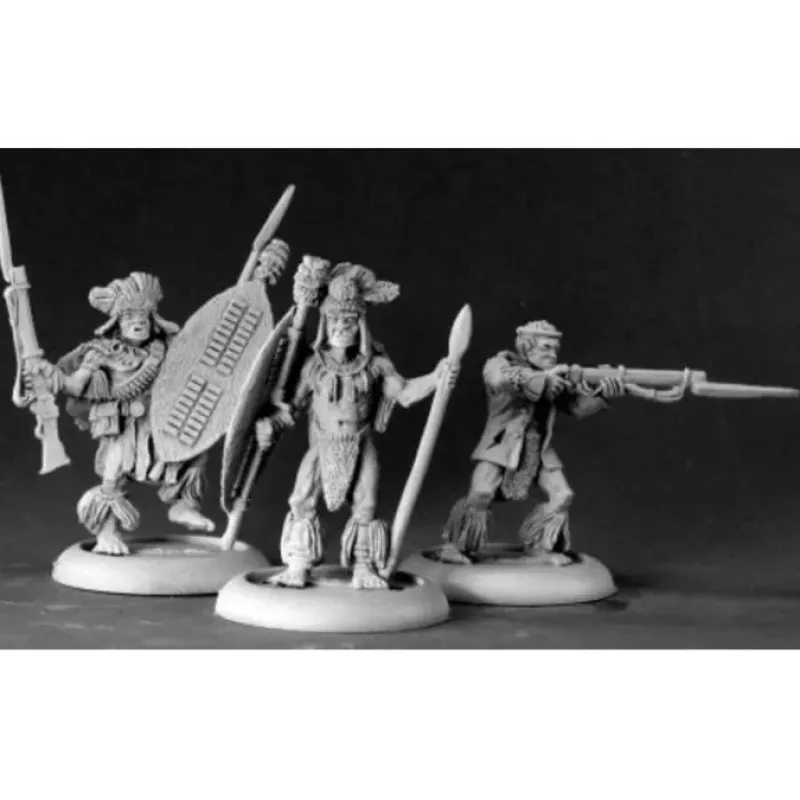 Tabletop Miniatures>Reaper Miniatures Zulu Warriors (3) #50083 Chronoscope Metal D&D RPG Mini Figure - Your Source for Gaming Essentials