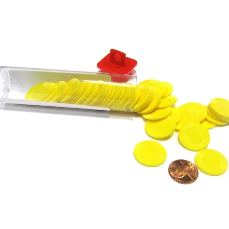 Cards>Set of 50 7/8" Easy Stacking Plastic Mini Playing Poker Chips - Yellow - Your Source for Gaming Essentials