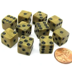 Dice>Set of 10 D6 12mm Olympic Pearlized Dice - Gold with Black Pips - Your Source for Gaming Essentials