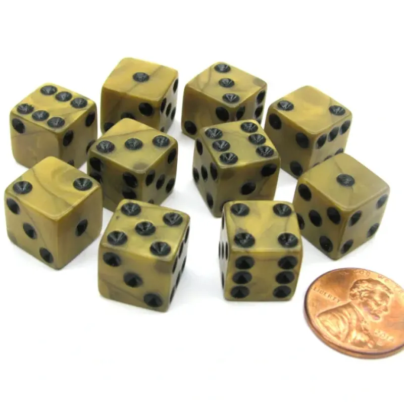 Dice>Set of 10 D6 12mm Olympic Pearlized Dice - Gold with Black Pips - Your Source for Gaming Essentials