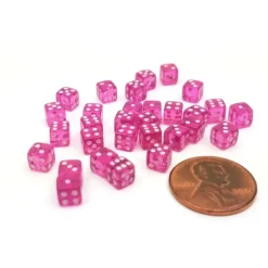 Dice>Set of 30 D6 5mm Transparent Rounded Corner Dice - Purple with White Pips - Your Source for Gaming Essentials