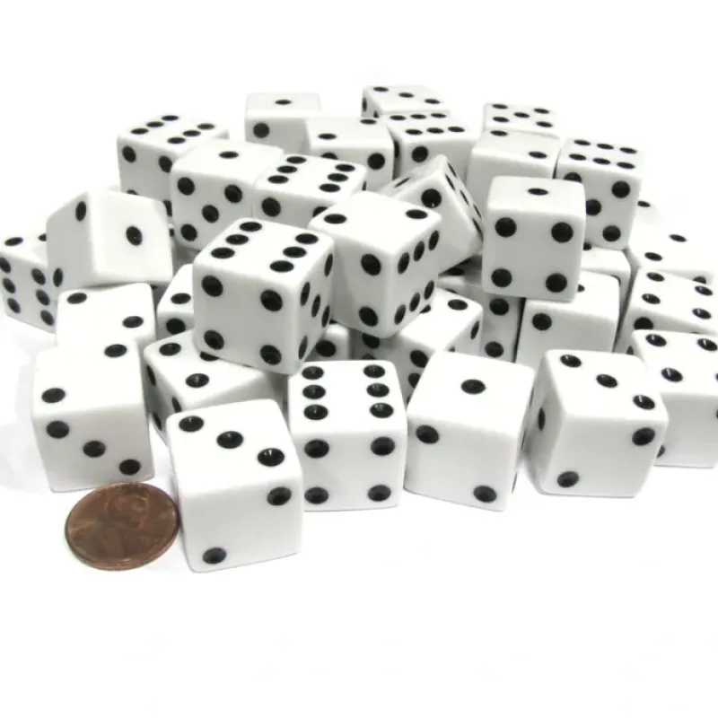 Dice>Set of 50 Large 19mm D6 Opaque Dice - White with Black Pips - Your Source for Gaming Essentials