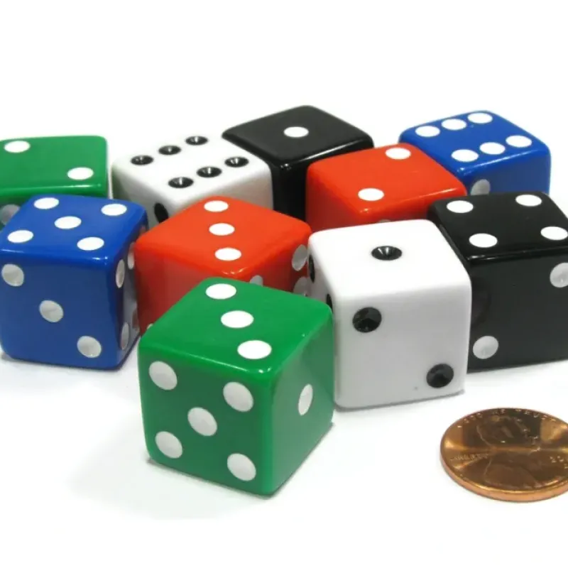 Dice>Set of 10 Large Square Opaque 19mm D6 Dice - 2 Each of 5 Colors - Your Source for Gaming Essentials