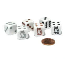 Dice>Set of 6 Owl 16mm Dice - 2 Each of White with Black, Brown, and Gray Pips - Your Source for Gaming Essentials