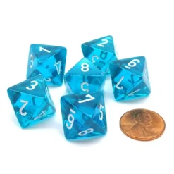 Dice>Translucent 15mm 8 Sided D8 Chessex Dice, 6 Pieces - Teal with White - Your Source for Gaming Essentials