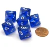 Dice>Translucent 15mm 8 Sided D8 Chessex Dice, 6 Pieces - Blue with White - Your Source for Gaming Essentials