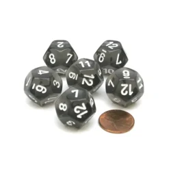 Dice>Translucent 18mm 12 Sided D12 Chessex Dice, 6 Pieces - Smoke with White Numbers - Your Source for Gaming Essentials