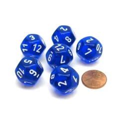 Dice>Translucent 18mm 12 Sided D12 Chessex Dice, 6 Pieces - Blue with White - Your Source for Gaming Essentials