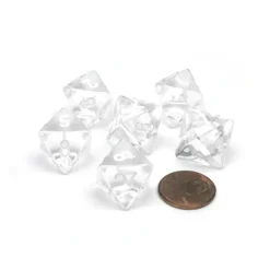 Dice>Translucent 15mm 8 Sided D8 Chessex Dice, 6 Pieces - Clear with White Numbers - Your Source for Gaming Essentials