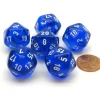 Dice>Translucent 20mm 20 Sided D20 Chessex Dice, 6 Pieces - Blue with White Numbers - Your Source for Gaming Essentials