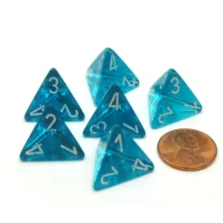 Dice>Translucent 18mm 4 Sided D4 Chessex Dice, 6 Pieces - Teal with White - Your Source for Gaming Essentials