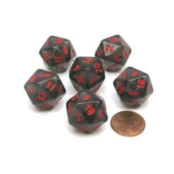 Dice>Translucent 20mm 20 Sided D20 Chessex Dice, 6 Pieces - Smoke with Red Numbers - Your Source for Gaming Essentials