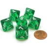 Dice>Translucent 15mm 8 Sided D8 Chessex Dice, 6 Pieces - Green with White - Your Source for Gaming Essentials