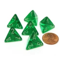 Dice>Translucent 18mm 4 Sided D4 Chessex Dice, 6 Pieces - Green with White - Your Source for Gaming Essentials