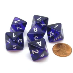 Dice>Translucent 15mm 8 Sided D8 Chessex Dice, 6 Pieces - Purple with White - Your Source for Gaming Essentials
