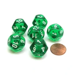 Dice>Translucent 18mm 12 Sided D12 Chessex Dice, 6 Pieces - Green with White - Your Source for Gaming Essentials