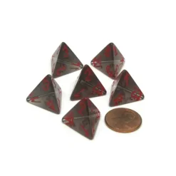 Dice>Translucent 18mm 4 Sided D4 Chessex Dice, 6 Pieces - Smoke with Red Numbers - Your Source for Gaming Essentials
