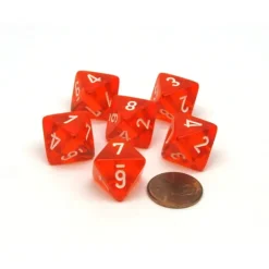 Dice>Translucent 15mm 8 Sided D8 Chessex Dice, 6 Pieces - Orange with White Numbers - Your Source for Gaming Essentials