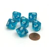 Dice>Translucent 16mm D10 (0-9) Chessex Dice, 6 Pieces - Teal with White Numbers - Your Source for Gaming Essentials