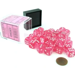 Dice>Translucent 12mm D6 Chessex Dice Block (36 Die) - Pink with White Pips - Your Source for Gaming Essentials