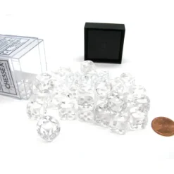 Dice>Translucent 12mm D6 Chessex Dice Block (36 Die) - Clear with White Pips - Your Source for Gaming Essentials