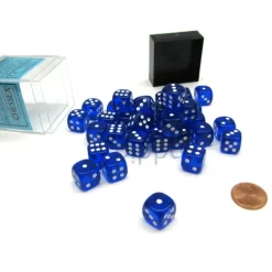 Dice>Translucent 12mm D6 Chessex Dice Block (36 Die) - Blue with White Pips - Your Source for Gaming Essentials