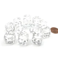 Dice>Translucent 16mm D6 Chessex Dice Block (12 Die) - Clear with White Pips - Your Source for Gaming Essentials