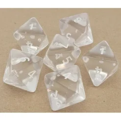 Dice>Translucent 25mm D8 Large Jumbo Dice, 6 Pieces - Clear with White Numbers - Your Source for Gaming Essentials