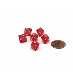Dice>Translucent 9mm Mini 8 Sided D8 Dice, 6 Pieces - Red with White Numbers - Your Source for Gaming Essentials