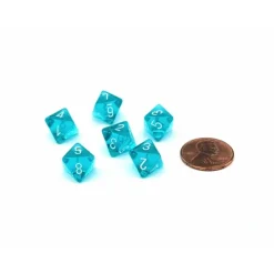Dice>Translucent 9mm Mini 8 Sided D8 Dice, 6 Pieces - Teal with White Numbers - Your Source for Gaming Essentials