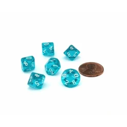 Dice>Translucent 10mm Mini 10 Sided D10 Dice, 6 Pieces - Teal with White Numbers - Your Source for Gaming Essentials