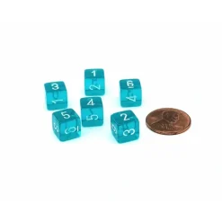 Dice>Translucent 9mm Mini 6 Sided D6 Dice, 6 Pieces - Teal with White Numbers - Your Source for Gaming Essentials