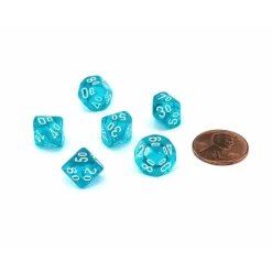 Dice>Translucent 10mm Mini Tens D10 Dice, 6 Pieces - Teal with White Numbers - Your Source for Gaming Essentials