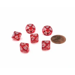 Dice>Translucent 10mm Mini Tens D10 Dice, 6 Pieces - Red with White Numbers - Your Source for Gaming Essentials