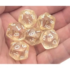 Dice>Translucent 18mm 20-Sided D10 Dice Numbered 0-9 Twice, 6 Pieces - Clear - Your Source for Gaming Essentials