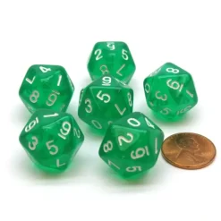 Dice>Translucent 18mm 20-Sided D10 Dice Numbered 0-9 Twice, 6 Pieces - Green - Your Source for Gaming Essentials