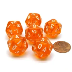 Dice>Translucent 18mm 20-Sided D10 Dice Numbered 0-9 Twice, 6 Pieces- Orange - Your Source for Gaming Essentials